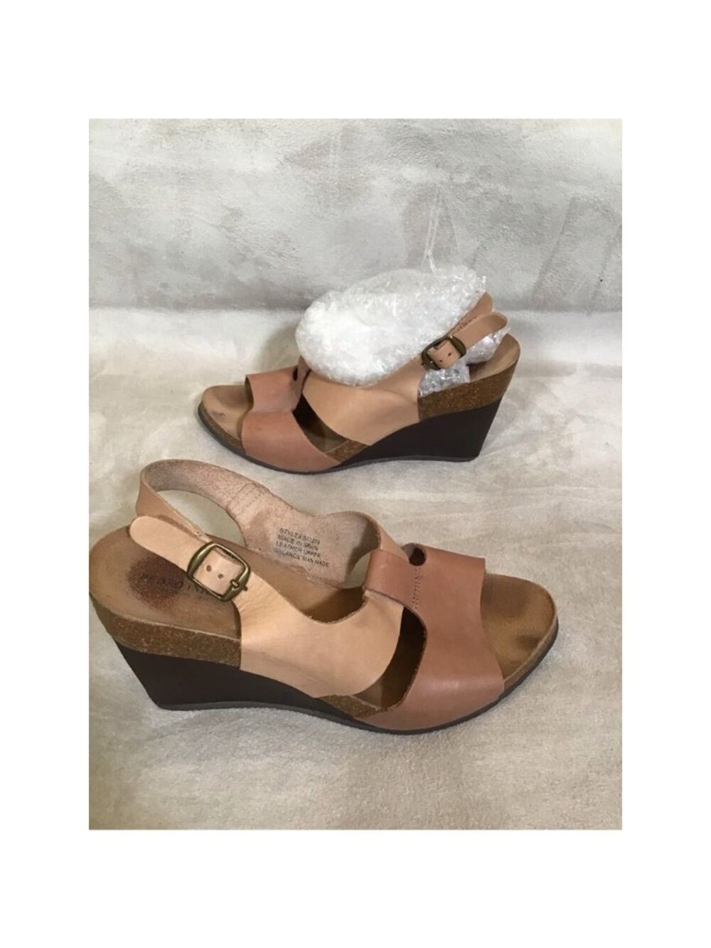 Pedro Iniesta Womens Slingback Heel Sz 10 Brown Leather Beige Wedge Cork Retro - Picture 2 of 8
